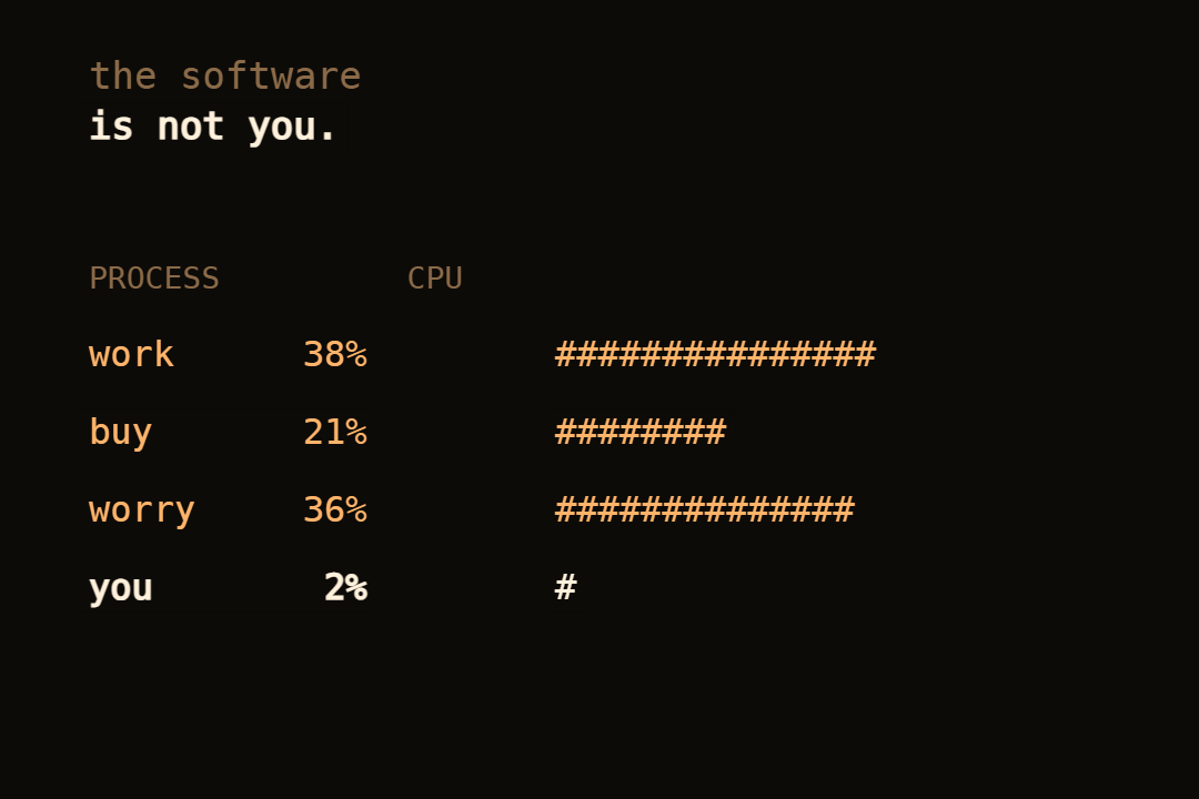 a process monitor: work 38%, buy 21%, worry 36%, you 2%