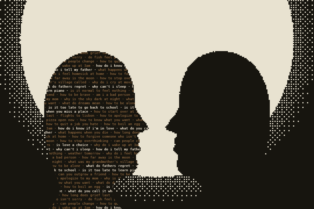 two profiles facing each other against the moon: one full of questions, one still empty